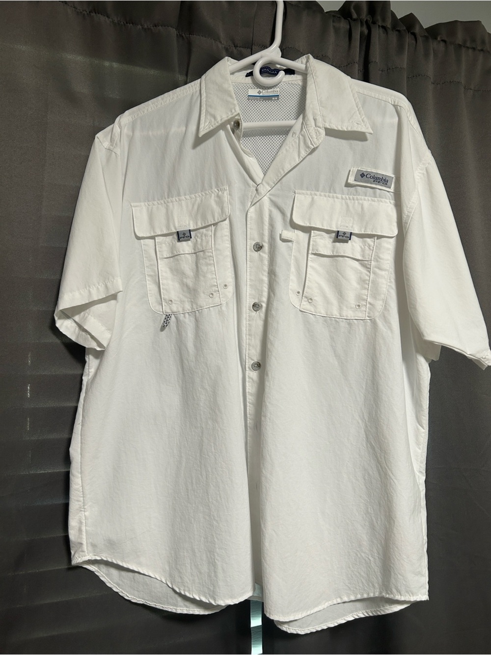 Columbia White Short-Sleeve Technical Fishing Shirt
